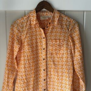 Maeve Anthropologie Orange and White Patterned Shirt